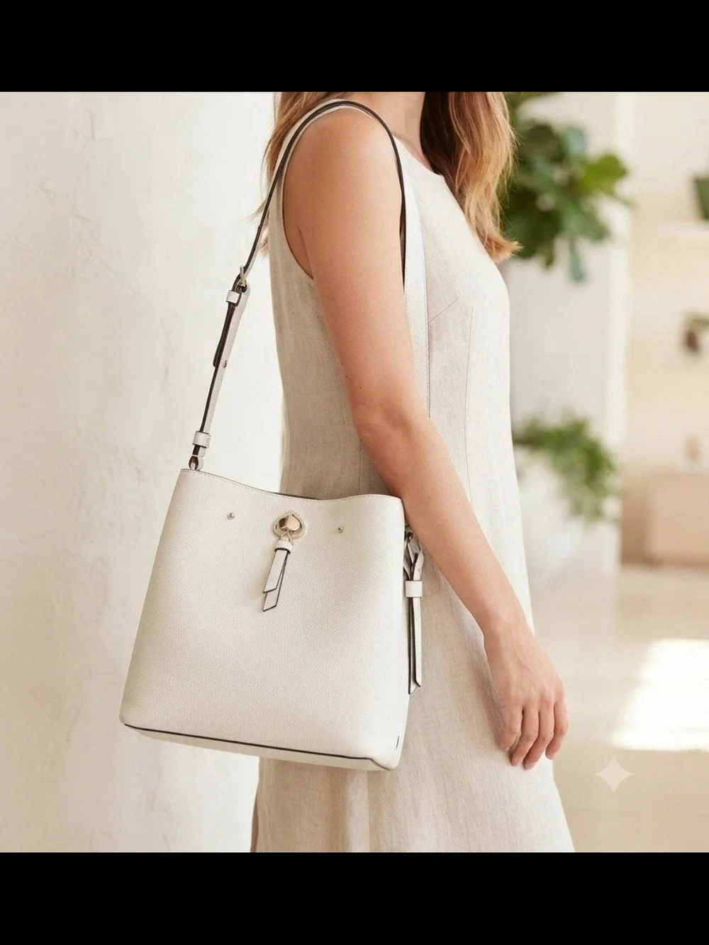 kate spade New York Cream Pebbled Leather Marti Bucket Crossbody Bag